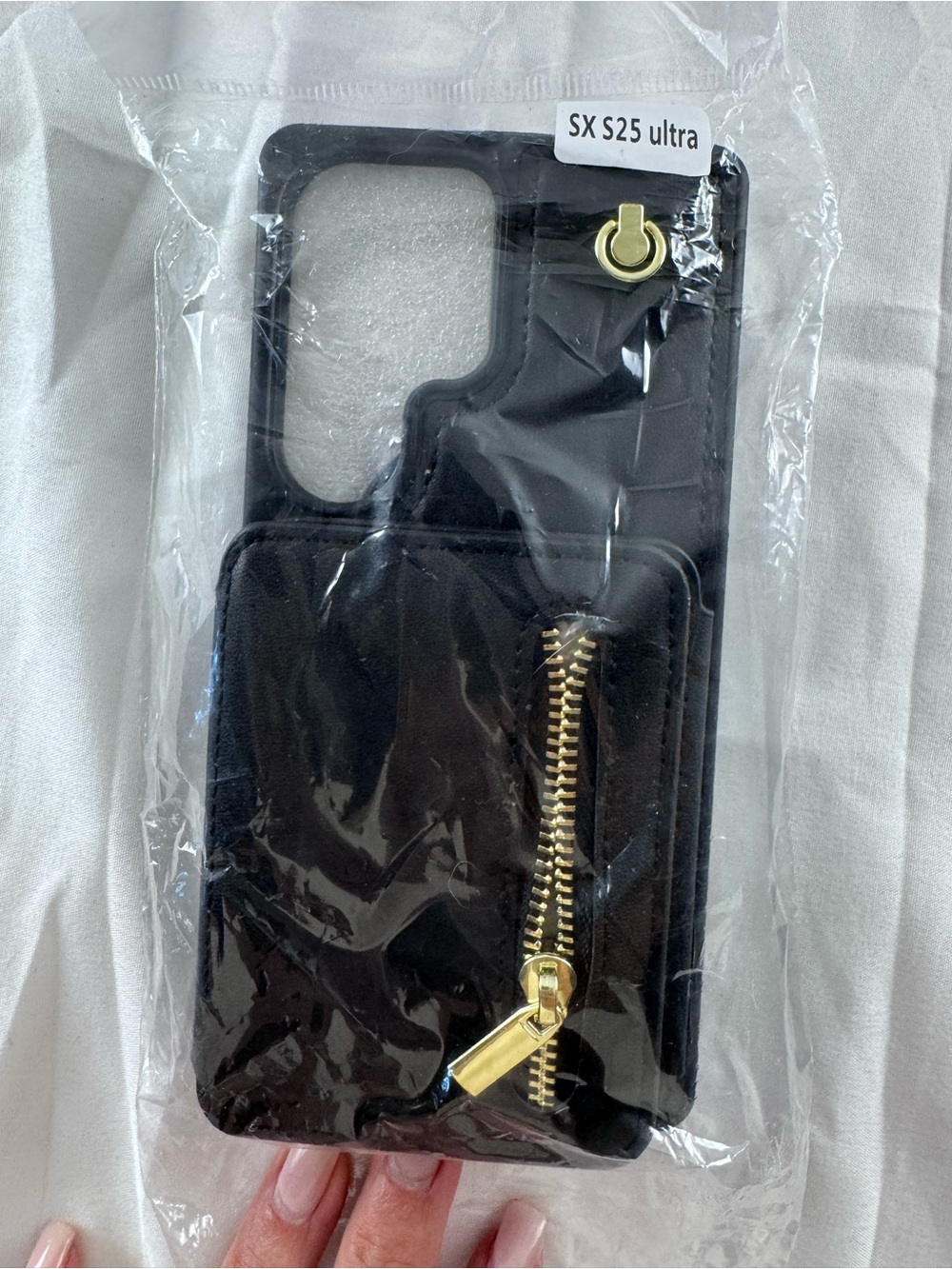 SX S25 Ultra Black Phone Case with Gold Zipper Wallet - Unbranded